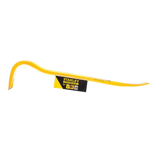 STANLEY 1-55-503 FATMAX yellow crowbar, side angle, photography on white background.