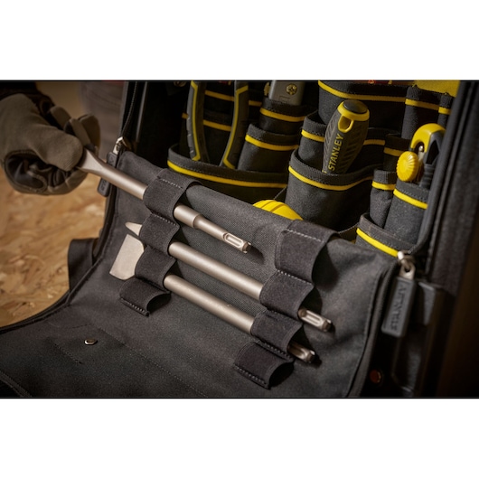 Stanley 1-94-231 photography of tool bag interior with organized hand tools and accessories.
