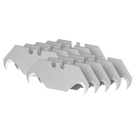 STANLEY 2-11-983 photography of a set of utility hook blades, silver color, angled view on white background.
