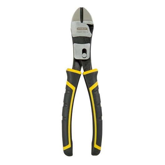 Stanley FMHT0-70814 diagonal cutting pliers with black and yellow handles, shown on a white background.