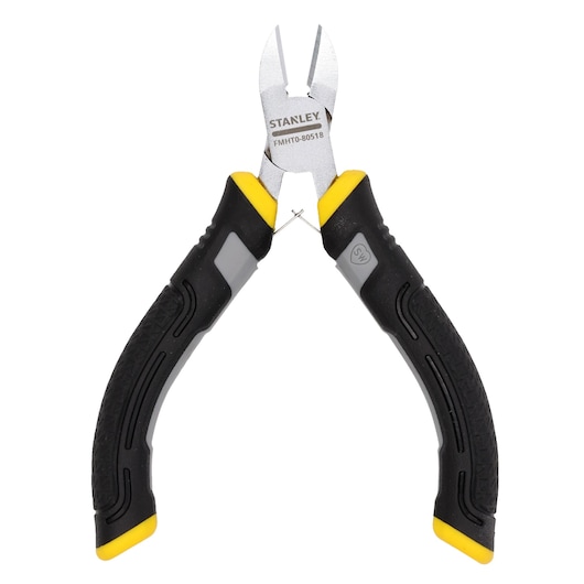 Stanley FMHT0-80518 diagonal cutting pliers with black and yellow handles, for cutting wire.