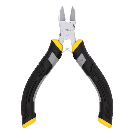 Stanley diagonal cutting pliers with black and yellow grips, shown on a white background.