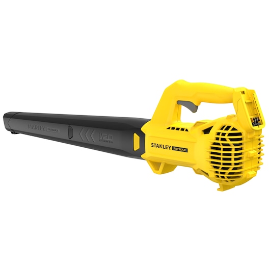 STANLEY SFMCBL714B-XJ cordless blower, yellow and black, left front angle on white background.