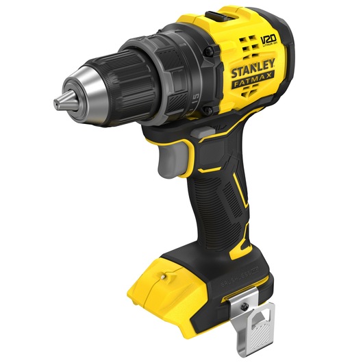 STANLEY SFMCD714B-XJ cordless drill, yellow and black, side angle, brushless, FATMAX V20 series.
