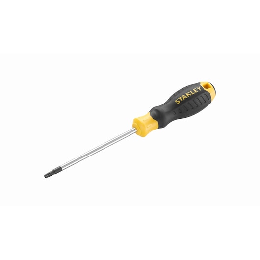 STANLEY STHT16179-0 Phillips screwdriver with black and yellow handle, side angle on white background.