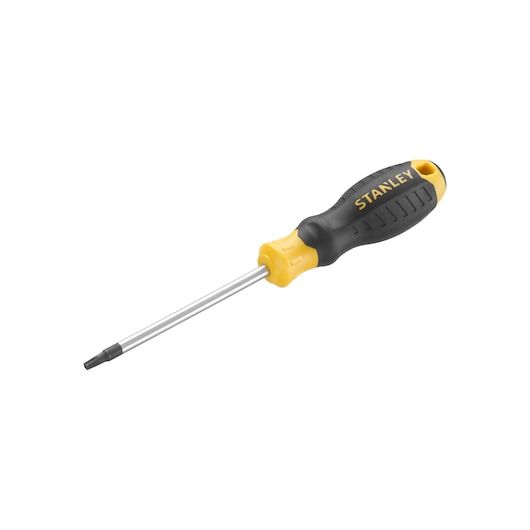 STANLEY STHT16180-0 screwdriver with black and yellow ergonomic handle, product angle on white background.
