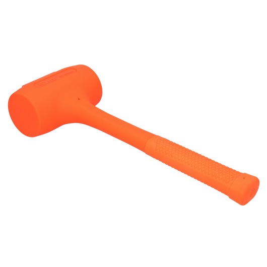 STANLEY STHT57534-0 orange dead blow hammer with textured grip, angled view on white background.