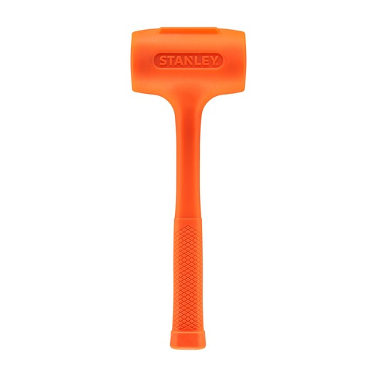STANLEY STHT57534-0 orange dead blow hammer with textured handle, front view on white background.