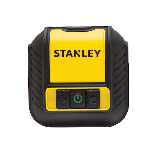 Stanley STHT77499-1 yellow and black electronic device, front angle, with power and lock buttons.