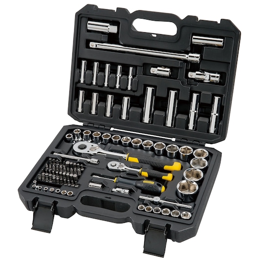 STANLEY® 1/4 tommer. og 1/2 tommer. 72 tannskralle- og muffesett med tilbehør, 96 stk.